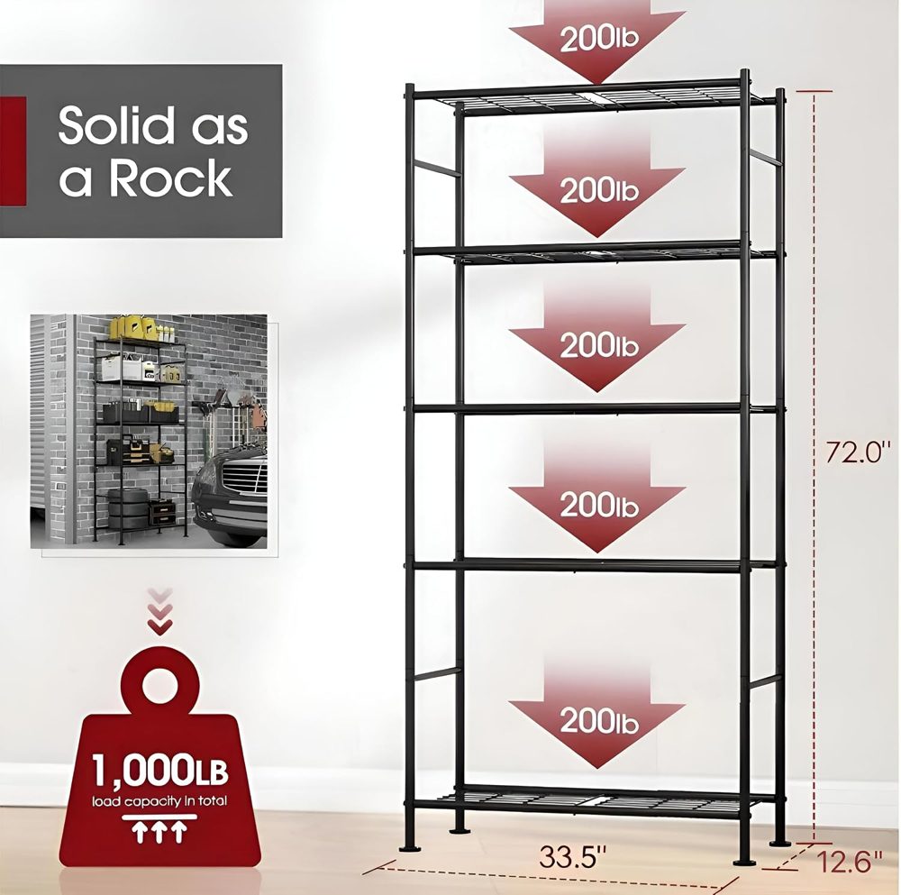 Sakugi 2-Pack 5-Tier Steel Garage Storage Shelves, 33.5"x12.6"x72" — view 3