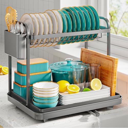 Sakugi 2-Tier Dish Drying Rack, 15" x 11.4" x 15", Gray