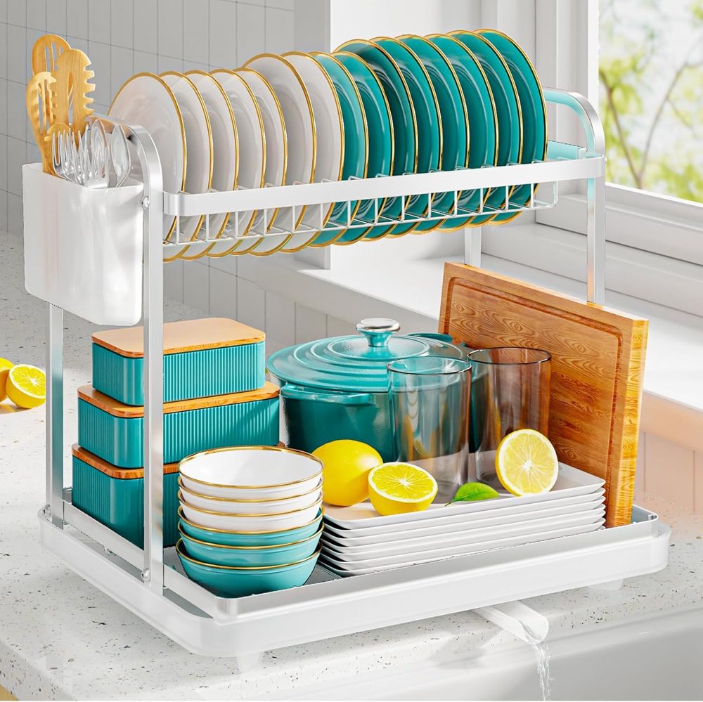 Sakugi 2-Tier Dish Drying Rack, 15" x 11.4" x 15", Silver — view 2