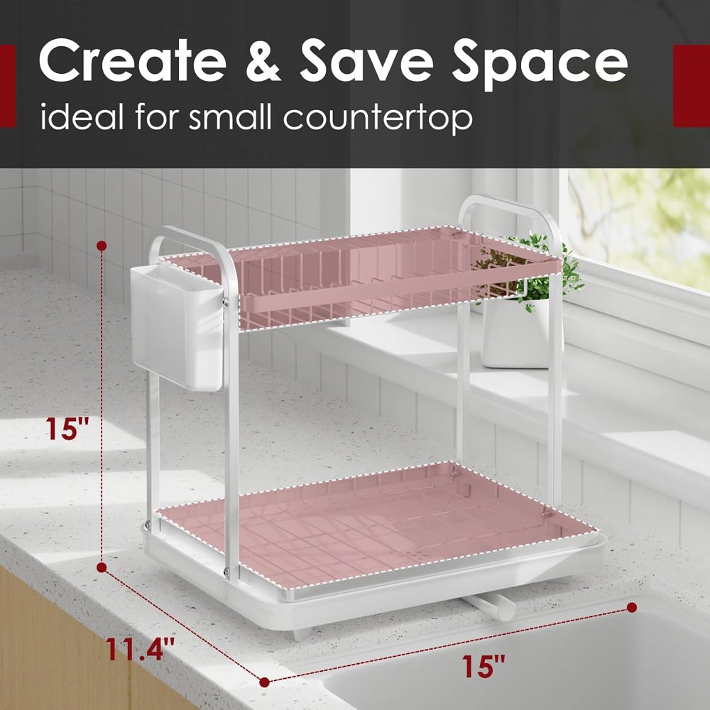 Sakugi 2-Tier Dish Drying Rack, 15" x 11.4" x 15", Silver — view 3