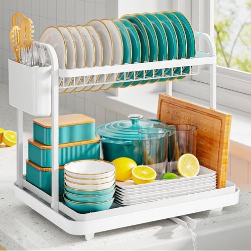 Sakugi 2-Tier Dish Drying Rack, 15" x 11.4" x 15", White
