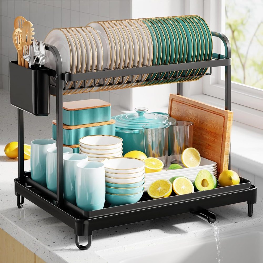 Sakugi 2-Tier Dish Drying Rack X-Large, 16.7" x 12.7" x 15.8", Black — view 2