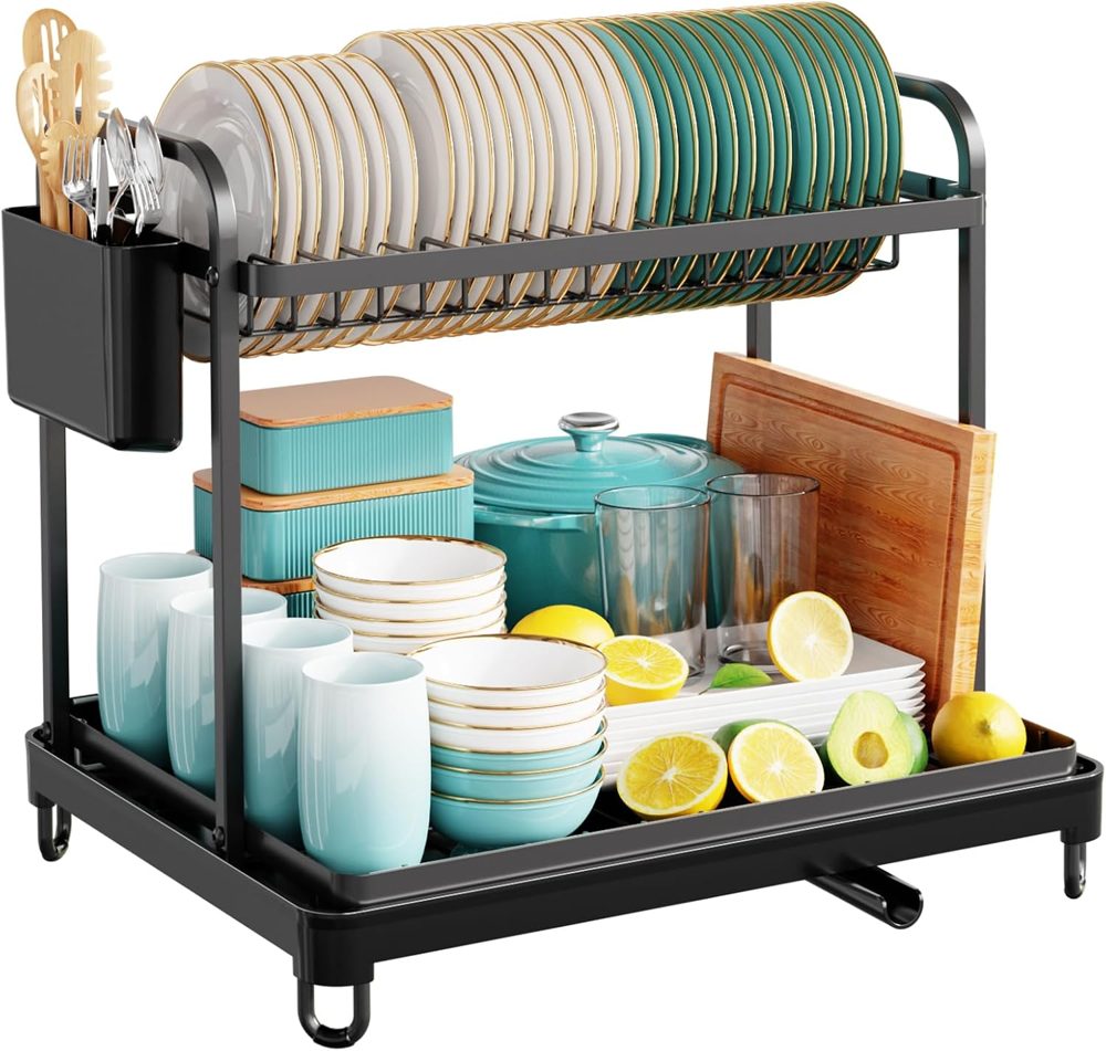 Sakugi 2-Tier Dish Drying Rack X-Large, 16.7" x 12.7" x 15.8", Black — view 4
