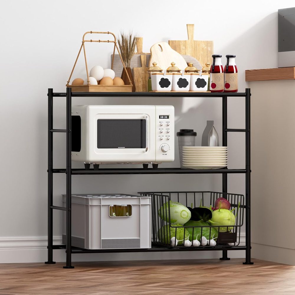 Sakugi 3-Tier Heavy-Duty Storage Shelves, 33" x 12.6" x 30.4", Black — view 2
