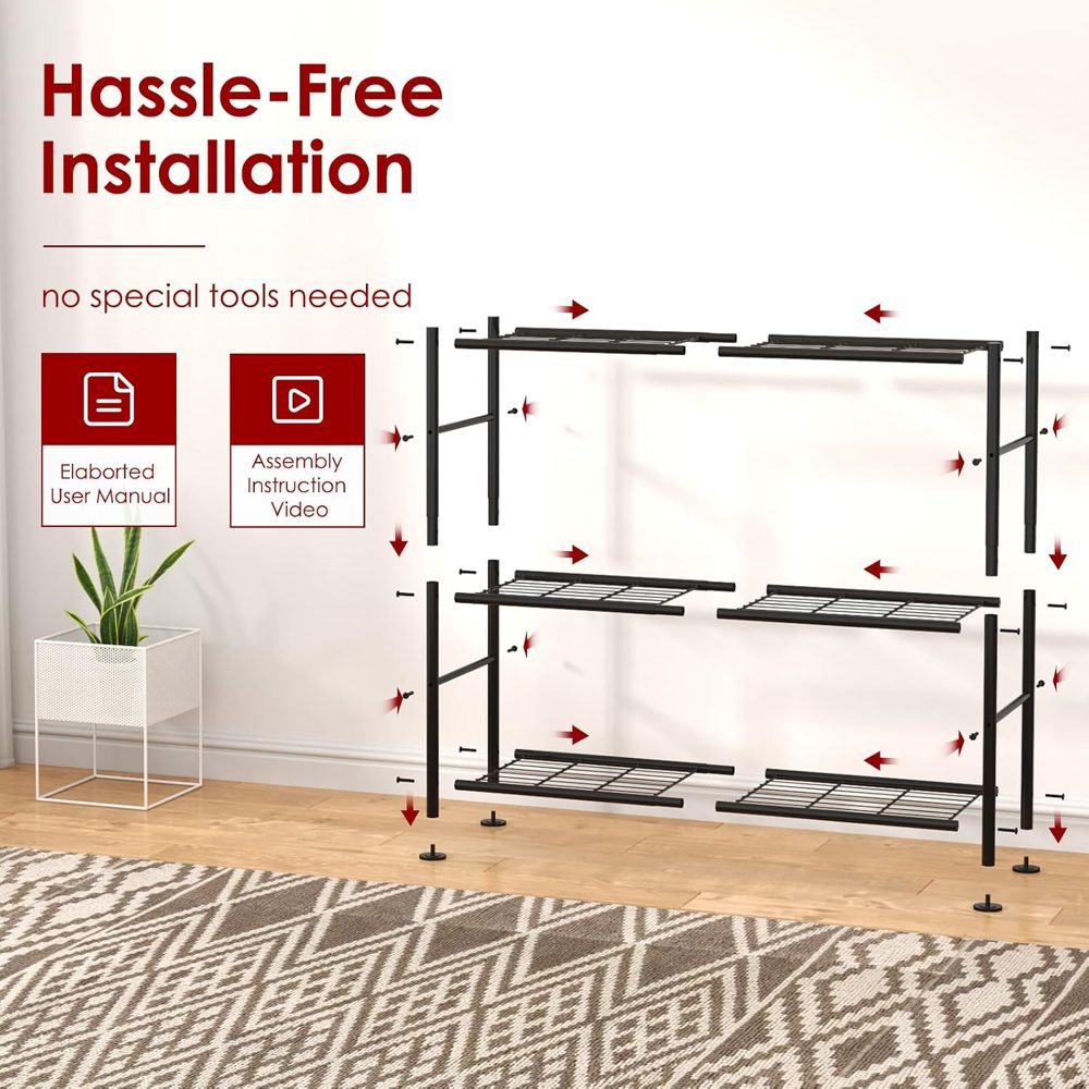 Sakugi 3-Tier Heavy-Duty Storage Shelves, 33" x 12.6" x 30.4", Black — view 4
