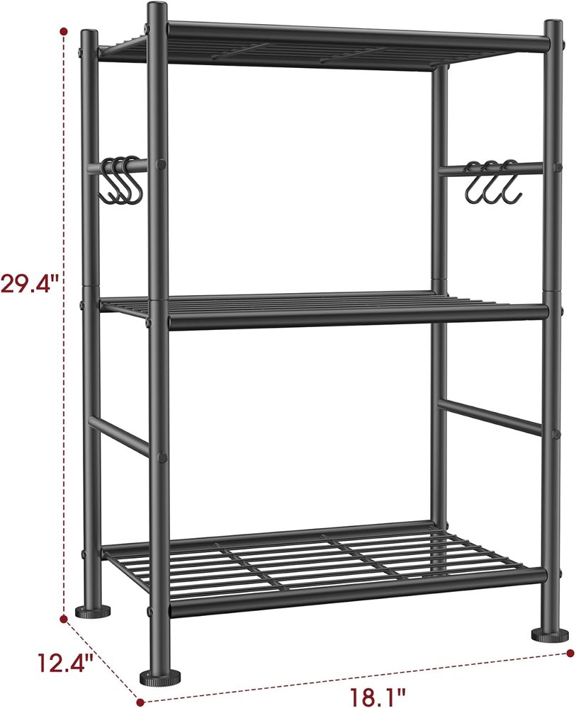 Sakugi 3-Tier Large-Capacity Storage Shelves with Hooks, 18.1" x 12.4" x 29.4", Black — view 4
