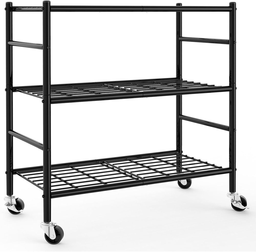 Sakugi 3-Tier Storage Shelves 33.1" x12.6" x32.5" Black with Wheels — view 2