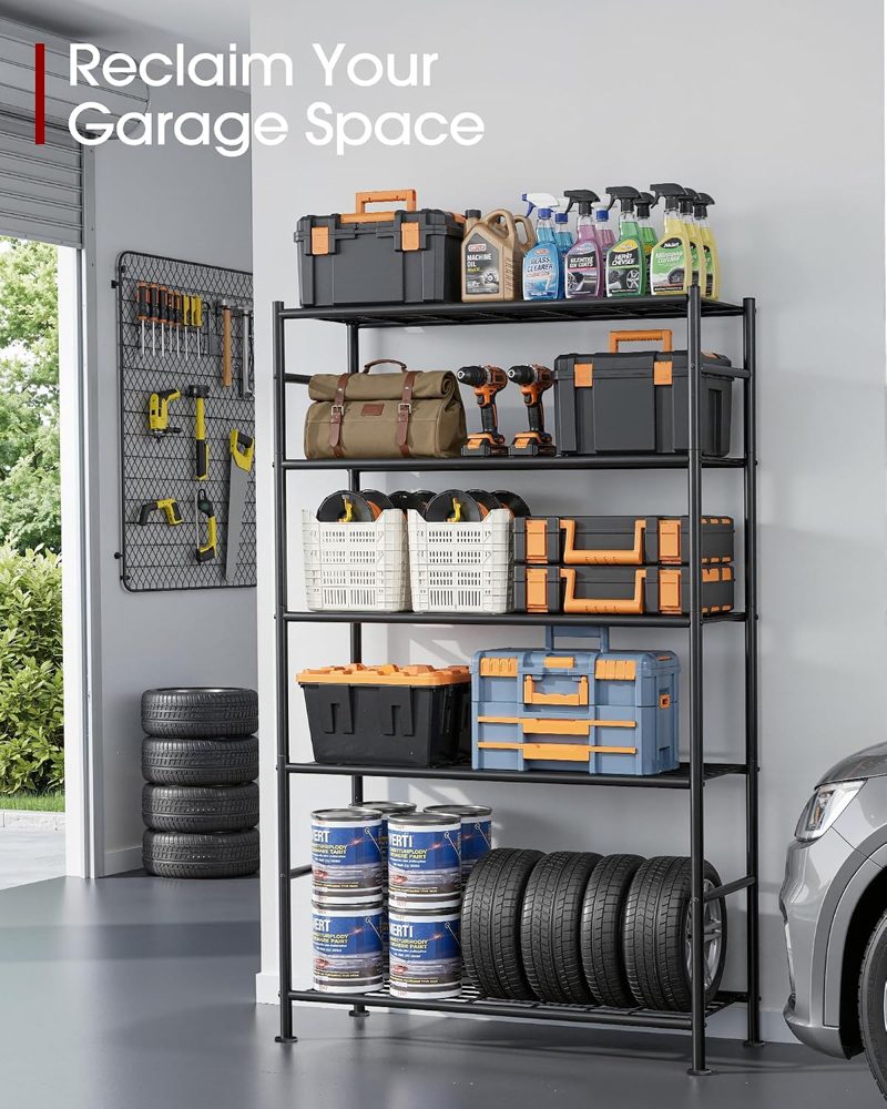 Sakugi 5-Tier Heavy-Duty Storage Shelves, 33" x 12.6" x 72", Black — view 5