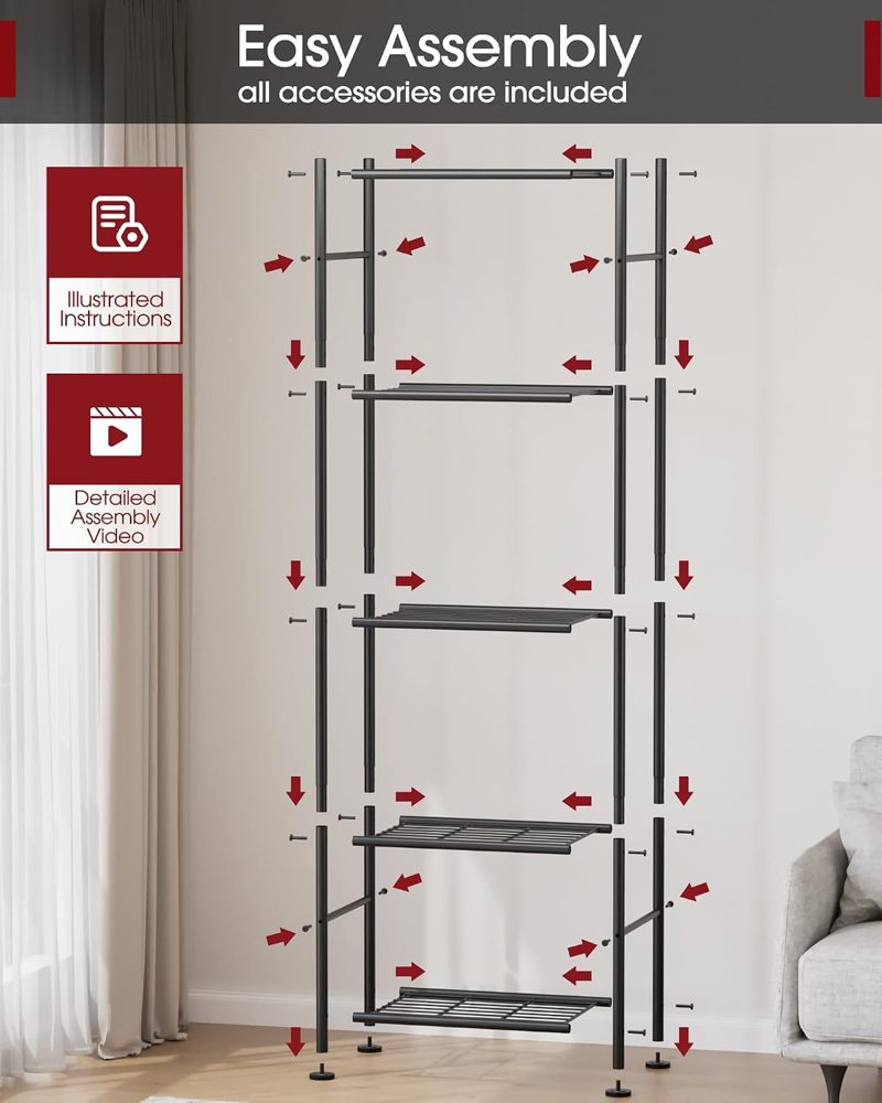 Sakugi 5-Tier Metal Storage Shelves Adjustable Feet, 18"x12"x57" — view 4