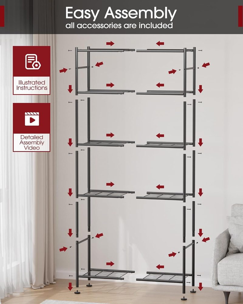 Sakugi 5-Tier Metal Storage Shelves Adjustable Feet, 32"x12"x71" — view 4