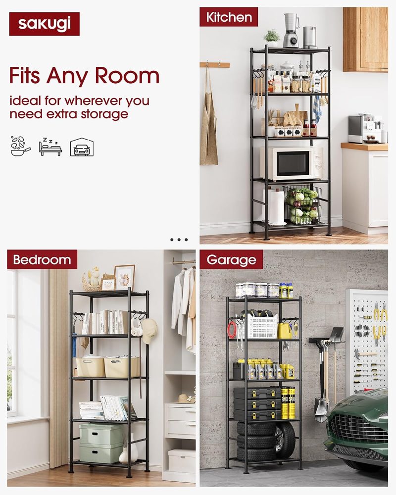 Sakugi 5-Tier Storage Rack Organizer with Hooks, 18.1"×12.4"×56.8" — view 5
