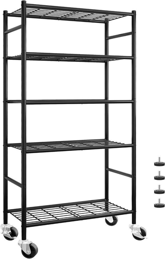 Sakugi 5-Tier Storage Shelves 33.1" x12.6" x73.5" Black with Wheels — view 2