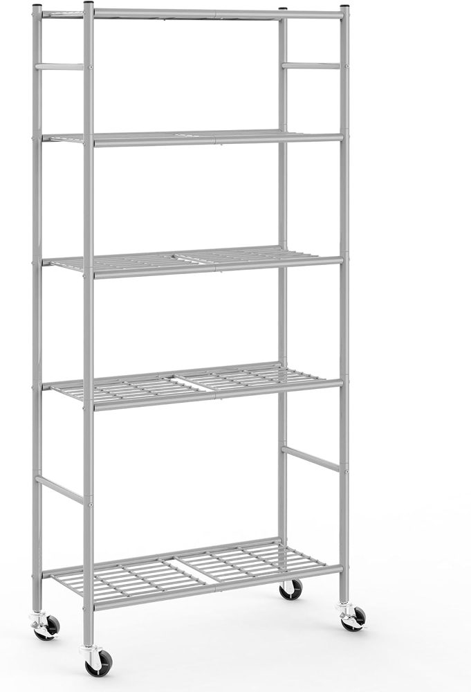 Sakugi 5-Tier Storage Shelves 33.1" x12.6' x73.5 Silver with Wheels — view 2