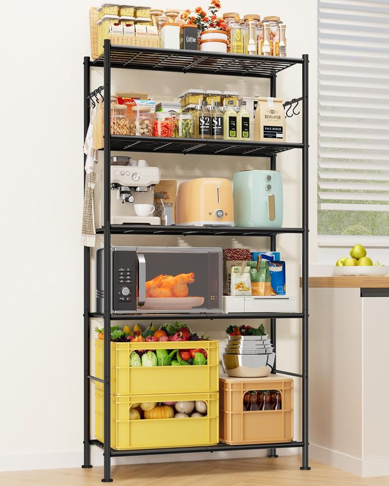 Sakugi 5-Tier Storage Shelves with 6 Hooks, 33.2" x 12.7" x 71.1" — view 3