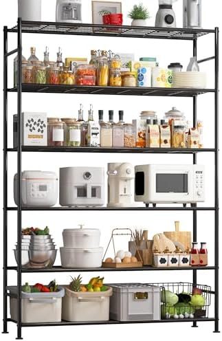Sakugi 6-Tier Heavy-Duty Storage Shelves, 46.3" x 12.6" x 76.1", Black