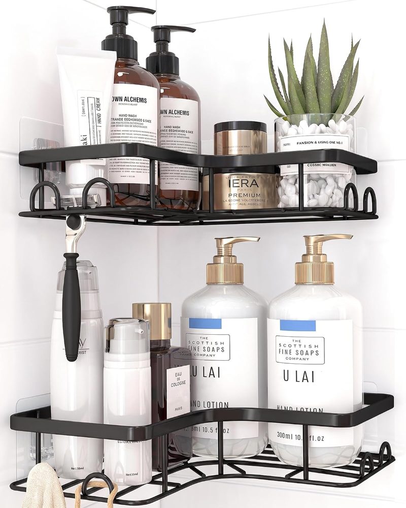 Sakugi Adhesive Corner Shower Caddy, No Drilling, Black — view 2