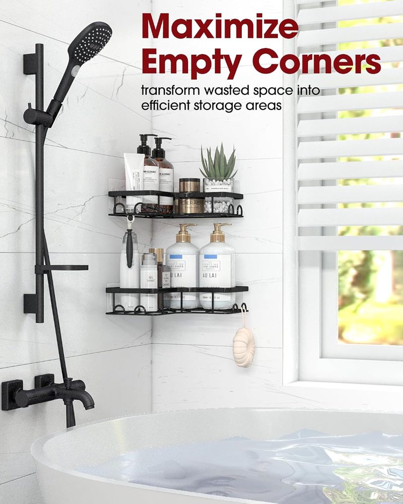 Sakugi Adhesive Corner Shower Caddy, No Drilling, Black — view 3