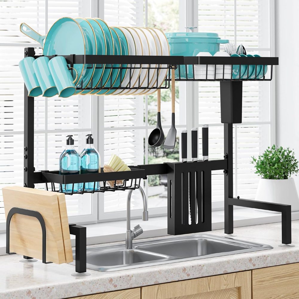 Sakugi Expandable Over-the-Sink Dish Rack, 30"–33.9" x 11" x 21", Black — view 2