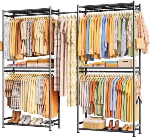 Sakugi Extendable Clothes Rack with Shelves, 77.9"–83.8" x 12.2" x 79.5", Black