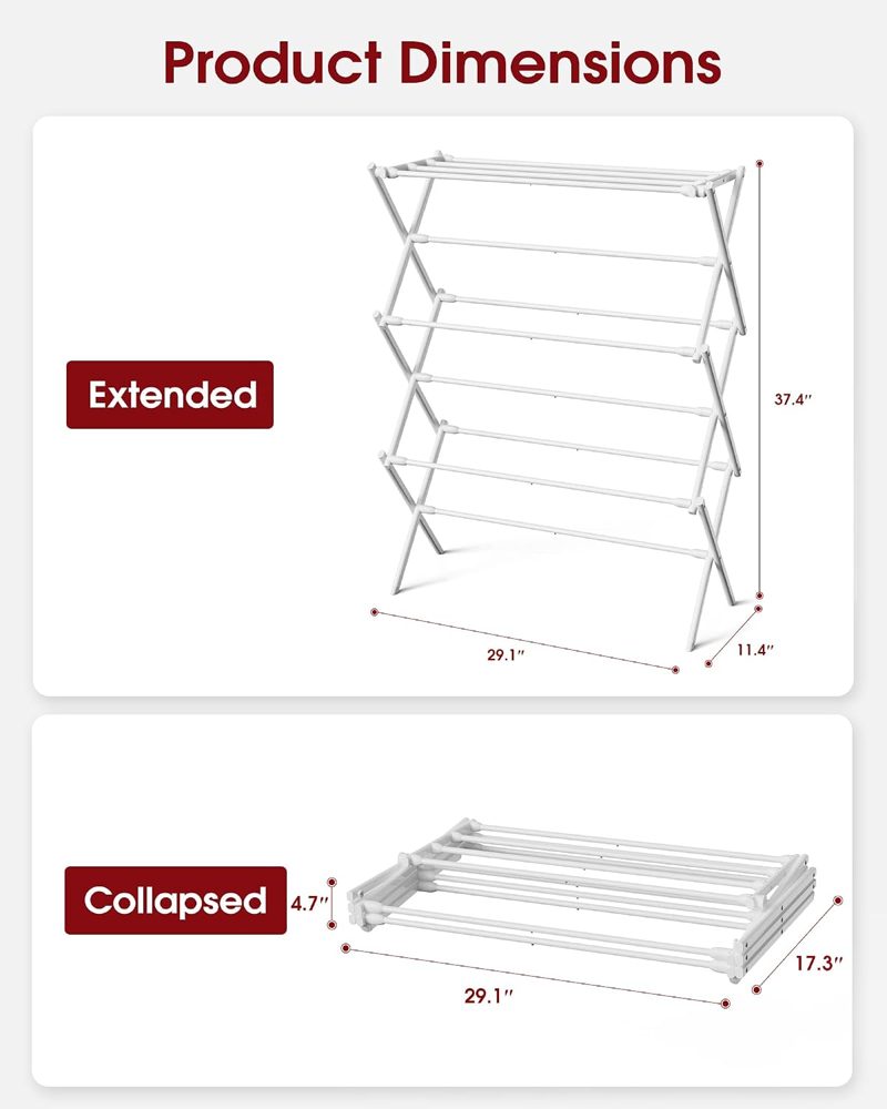 Sakugi Foldable 3-Tier Clothes Drying Rack, 37.4" High — view 3