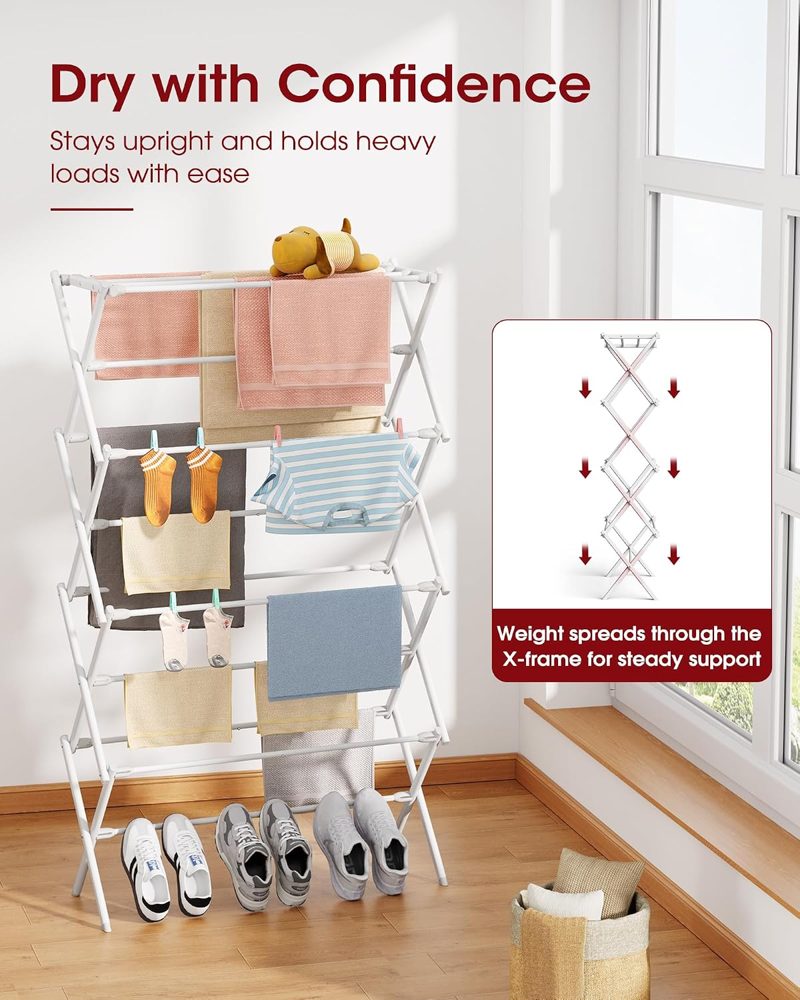 Sakugi Foldable 4-Tier Clothes Drying Rack, 50" High — view 3