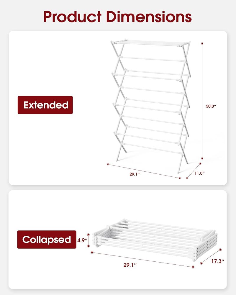 Sakugi Foldable 4-Tier Clothes Drying Rack, 50" High — view 4