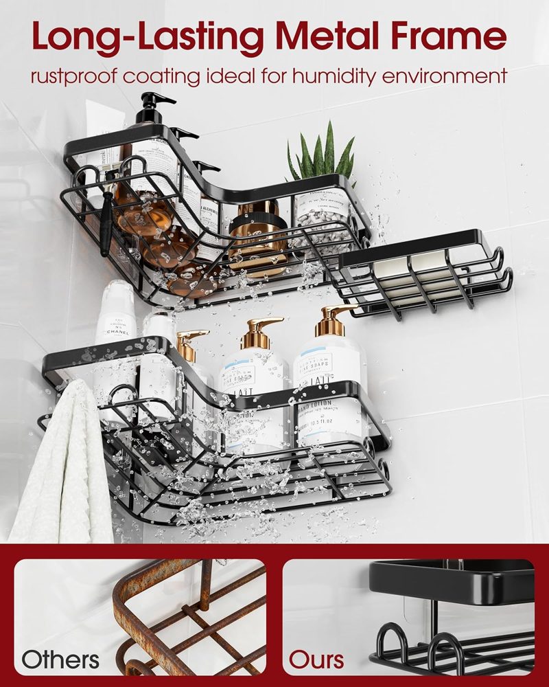 Sakugi Large Corner Shower Caddy 3-Pack with Soap Holder, Black — view 5