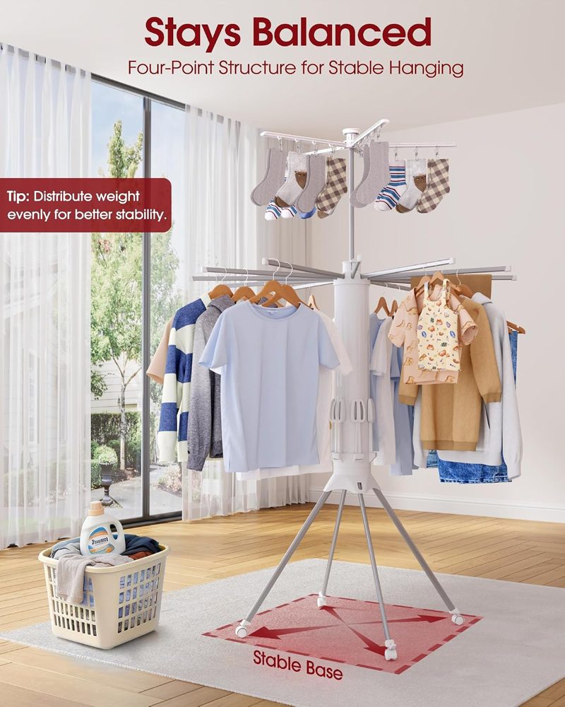 Sakugi Rolling Clothes Drying Rack with 12 Steel Arms, 71" High — view 4
