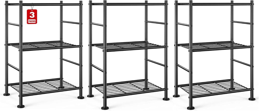 Sakugi Slim 3-Tier Wire Shelves, 3-Pack, 18.2" x 12.3" x 30.4", Black — view 2