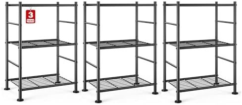 Sakugi Slim 3-Tier Wire Shelves, 3-Pack, 18.2" x 12.3" x 30.4", Black